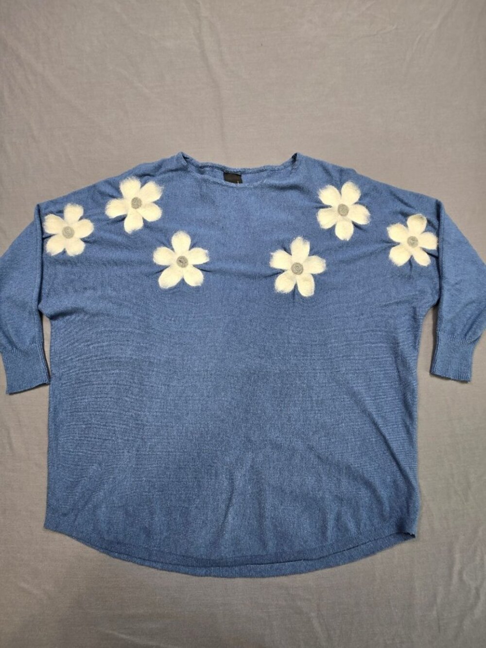 Aeda 1X Pullover Sweater Blue Floral Pattern Casual Lightweight